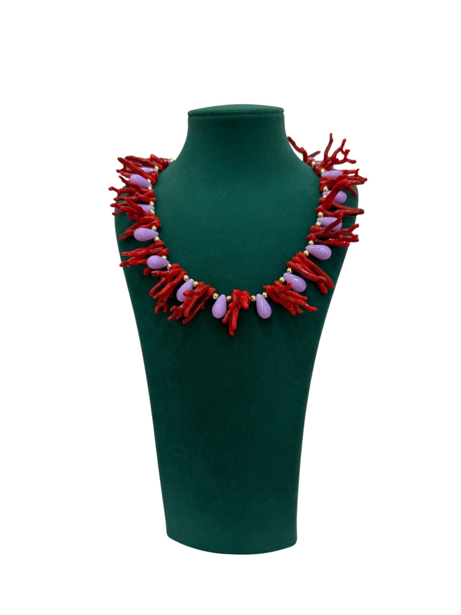 Lila Kırmızı Tasarım Mercan Kolye (46+5 CM)