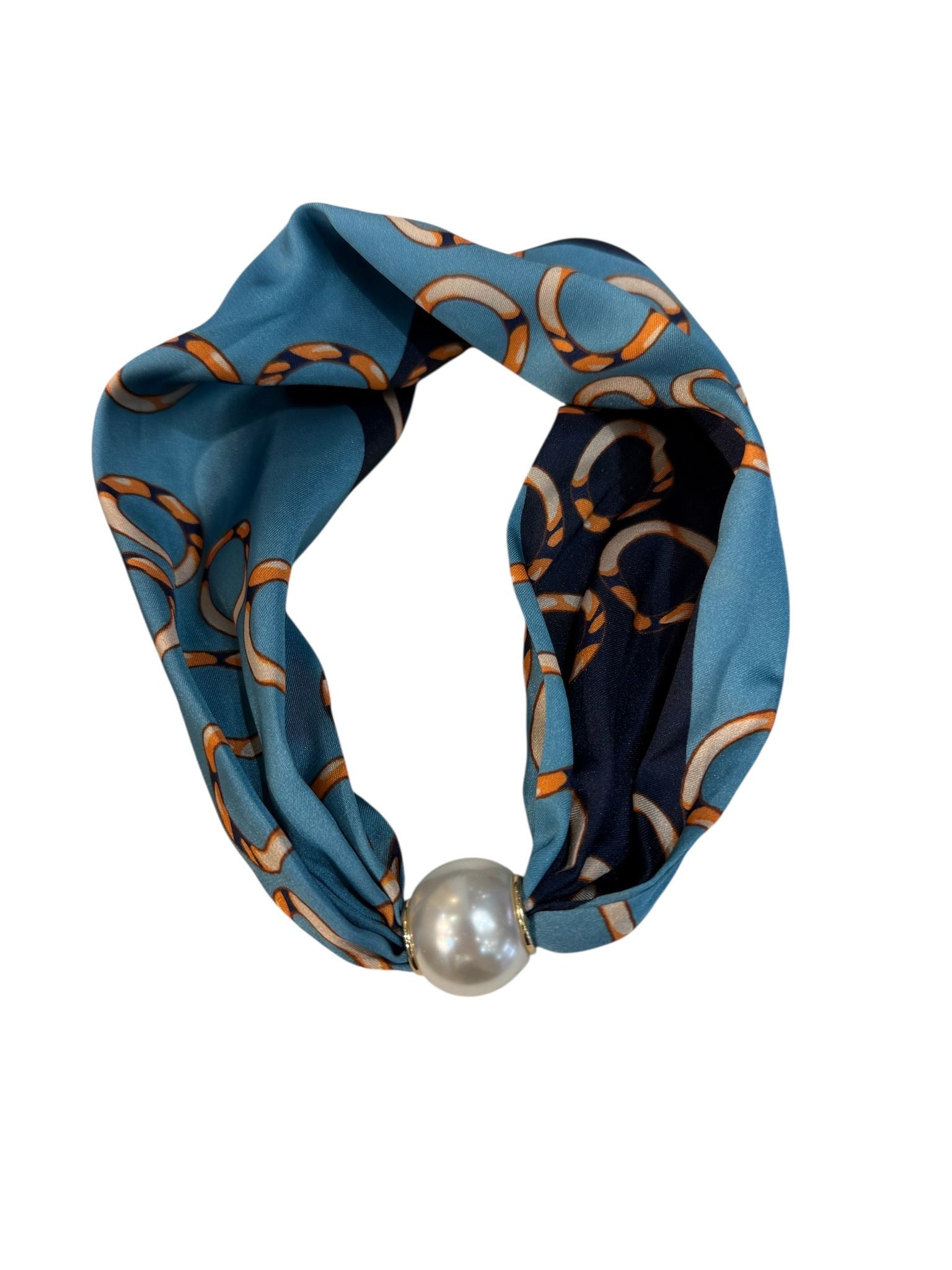 Marina Pearl Fular – Lacivert & Mavi Zincir Desenli