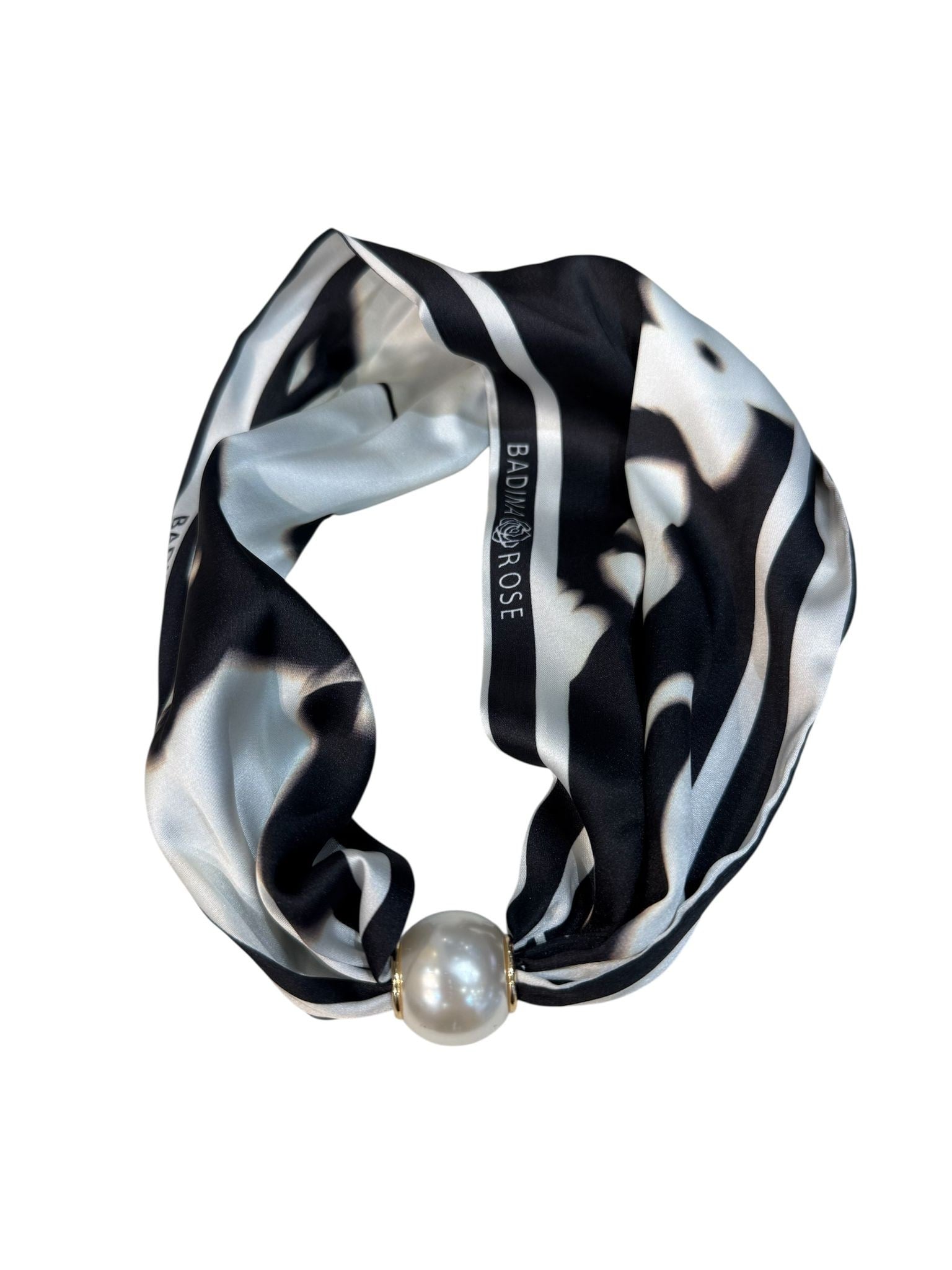 Monochrome Pearl Çift Yönlü Fular – Siyah & Beyaz