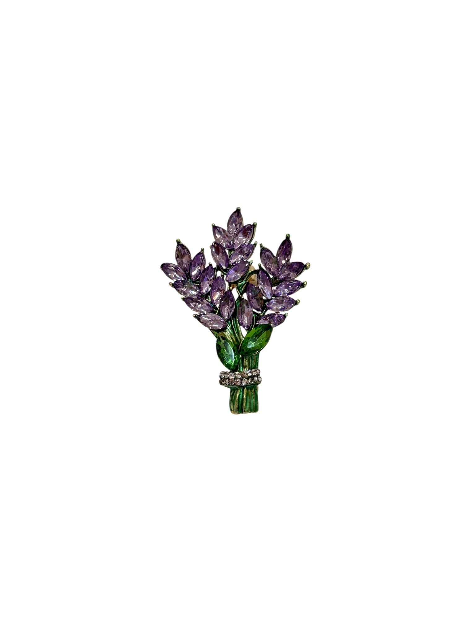 Mor Taşlı Lavanta Demeti Broş (4x3 cm)