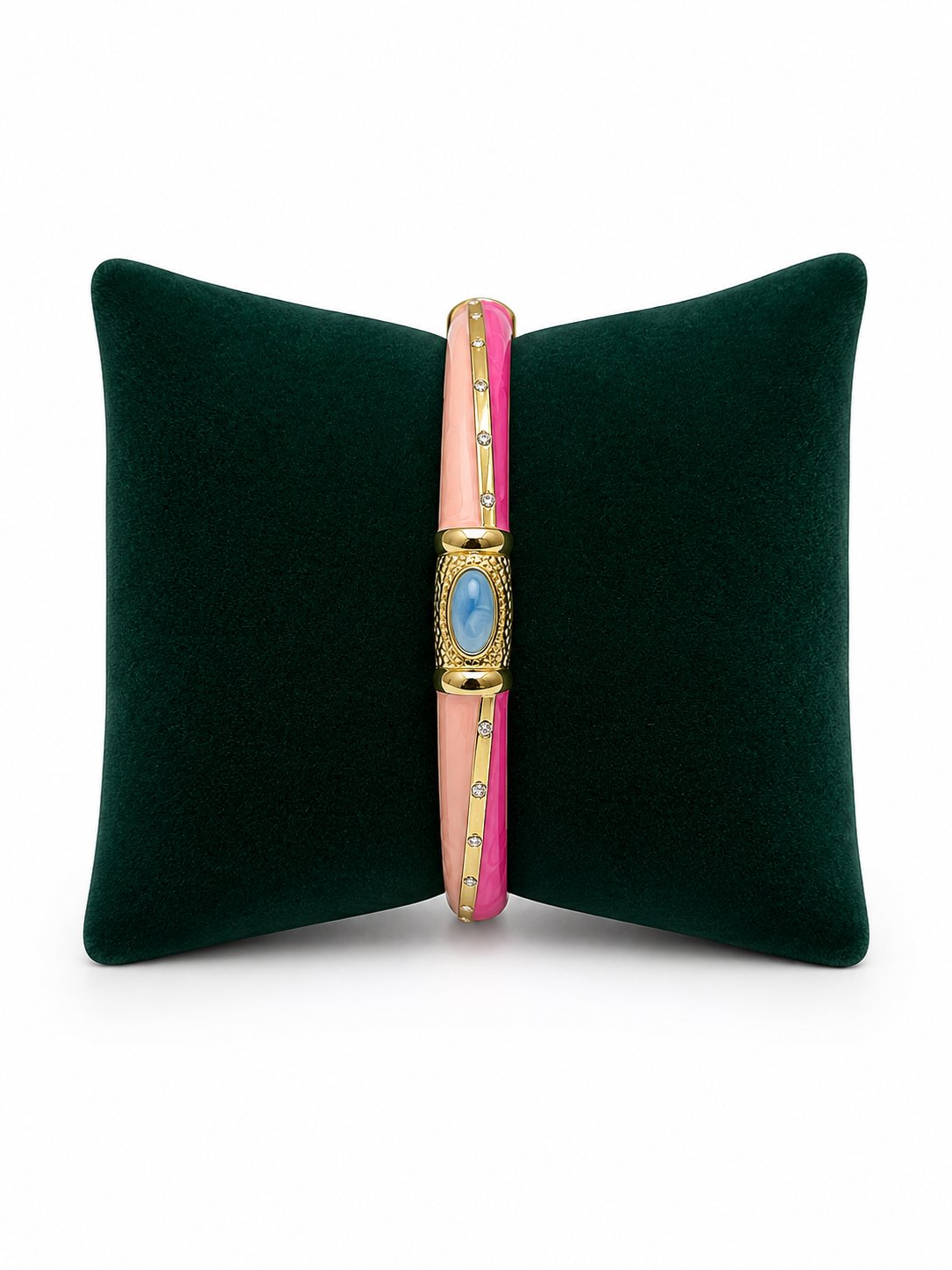Pembe Renk Etnik Desen Mineli Kelepçe Bileklik (İç Çap 6 CM)