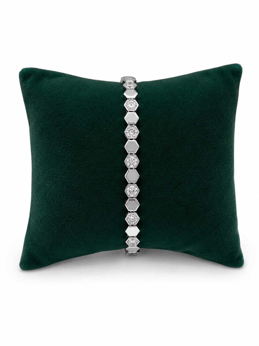 Silver Renk Bir Dolu Bir Boş Taşlı Orta Boy Petek VIP Bileklik (17+2 cm)