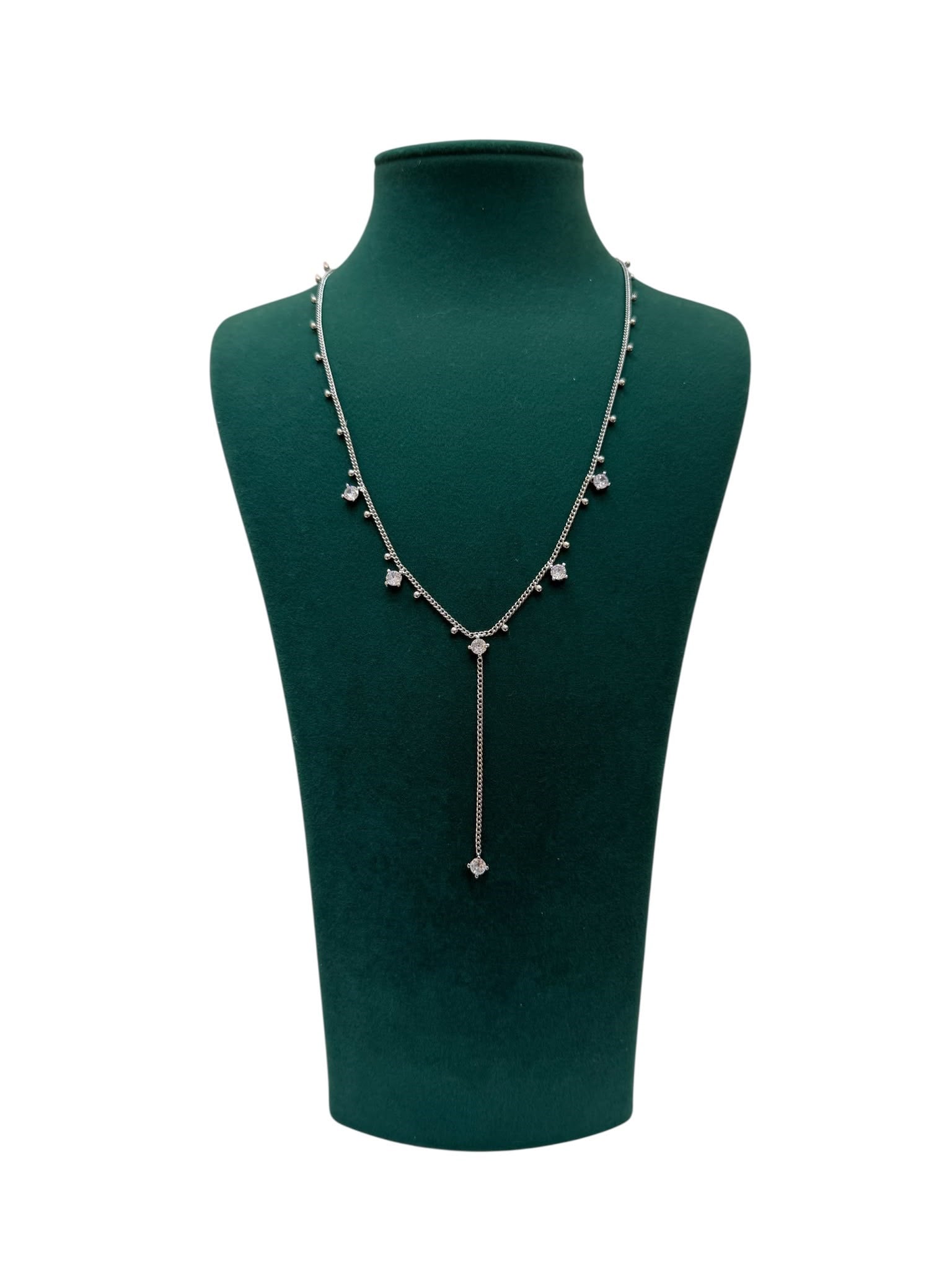Silver Renk Taşlı İnce Zincir VIP Kolye (56+5 CM)