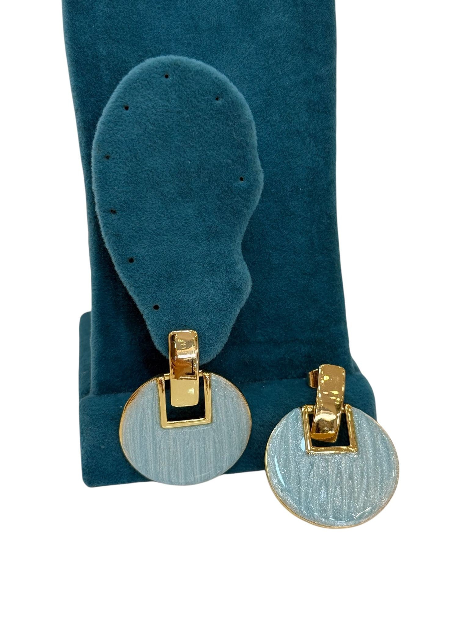 Yuvarlak Mavi Gold Detay Küpe (3 CM)