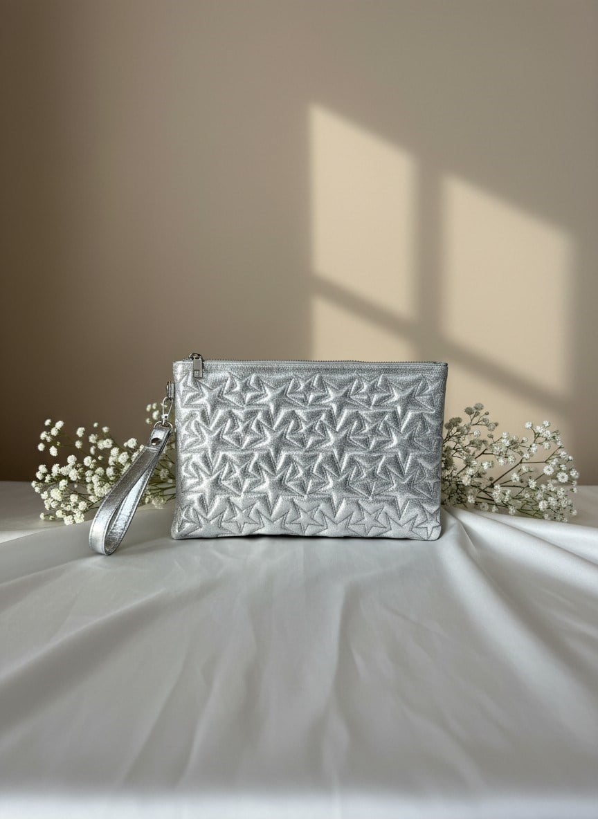 Veys Yıldız Dokulu Silver Kadın Clutch Çanta