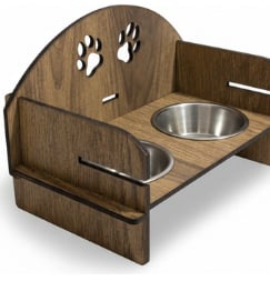 AHŞAP SABİT ÇİFTLİ KEDİ KÖPEK MAMA KABI