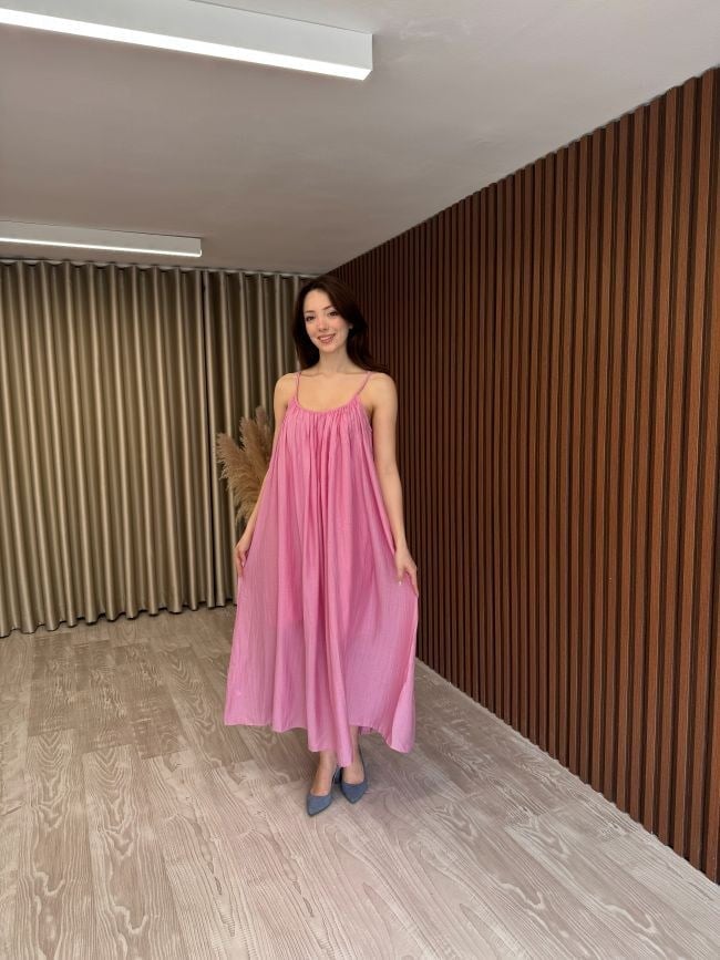 Ayarlanabilir Askılı Pamuklu Elbise (Pembe-Mavi)