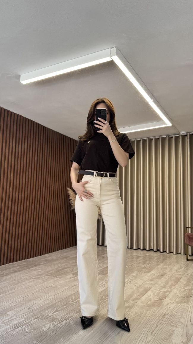 Kemerli Krem Jean