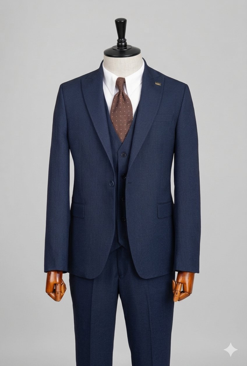 Yelekli Slimfit Takım Elbise Lacivert