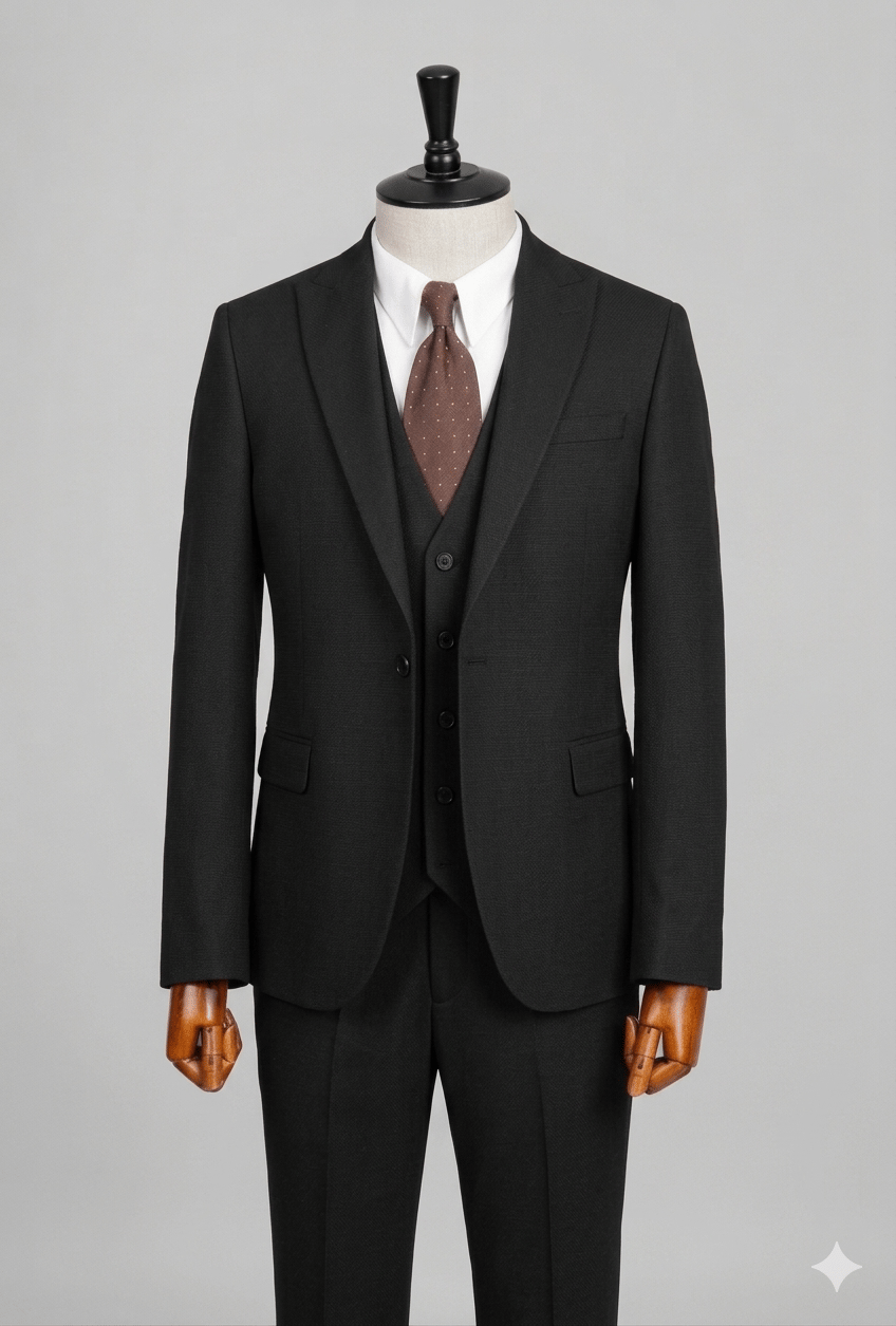 Yelekli Slimfit Takım Elbise Siyah