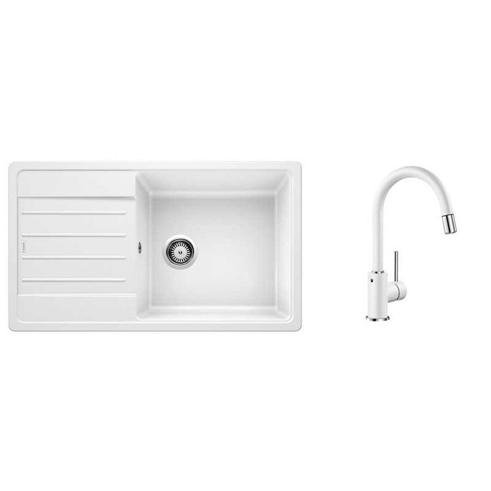 Blanco LEGRA XL 6 S Granit Beyaz Evye, MIDA-S Beyaz Spiralli Armatür Set