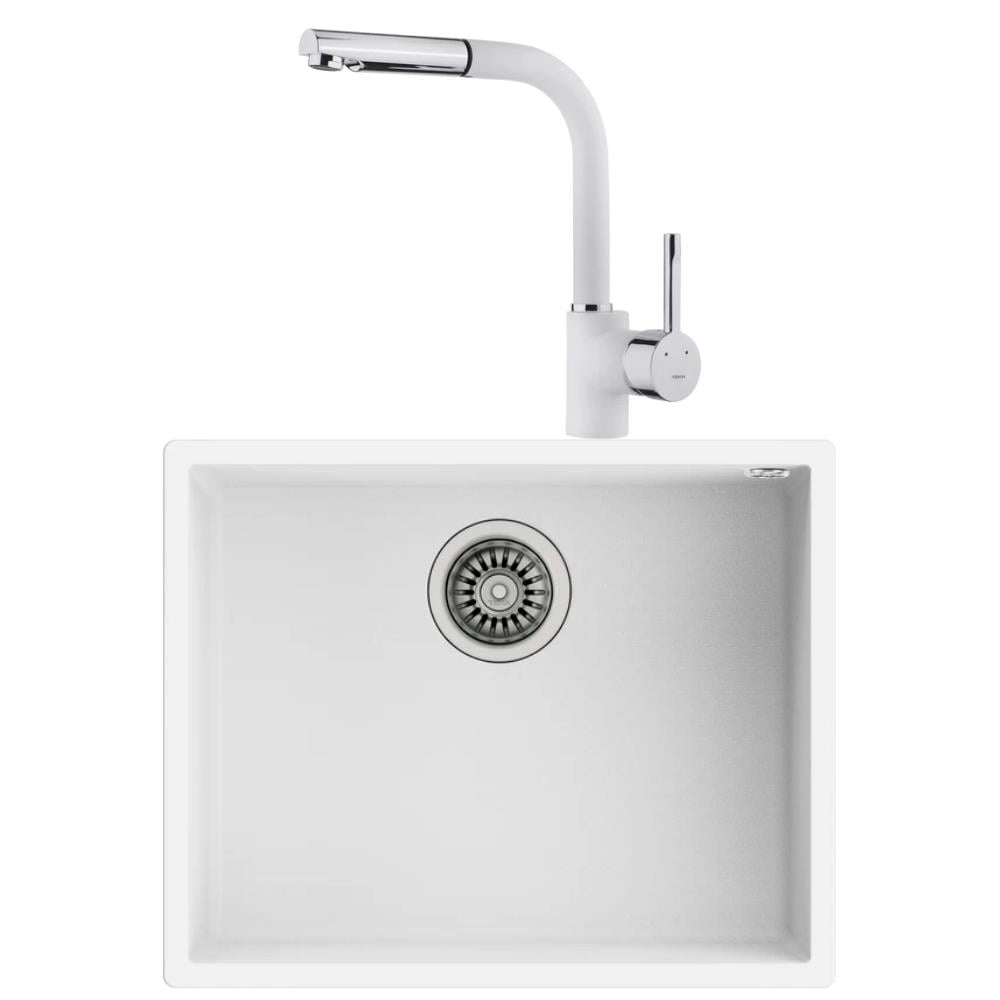 Teka SQUARE 50.40 Granit Beyaz Evye, ARK 938 Spiralli Beyaz Armatür 