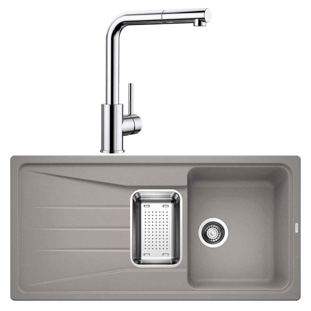 Blanco SONA 6 S Alu Metallic Granit Evye, MILA-S Krom Spiralli Armatür Set, Aksesuar Hediyeli