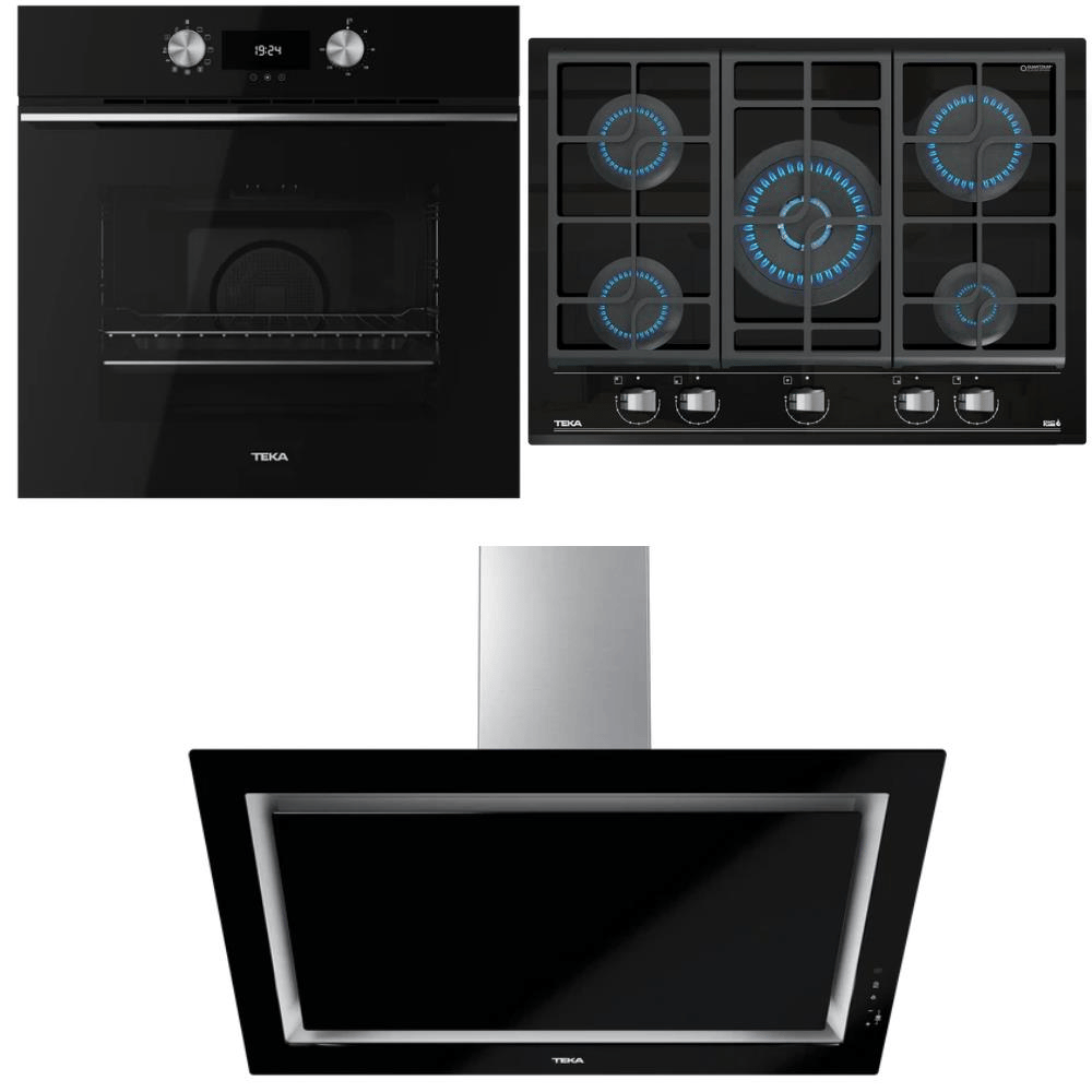 Teka HLB 8400 BK Fırın, GZC 75330 XBC BK E4 Ocak, DLV 98660 BK TOS Davlumbaz, Siyah Renk, Ankastre Set 