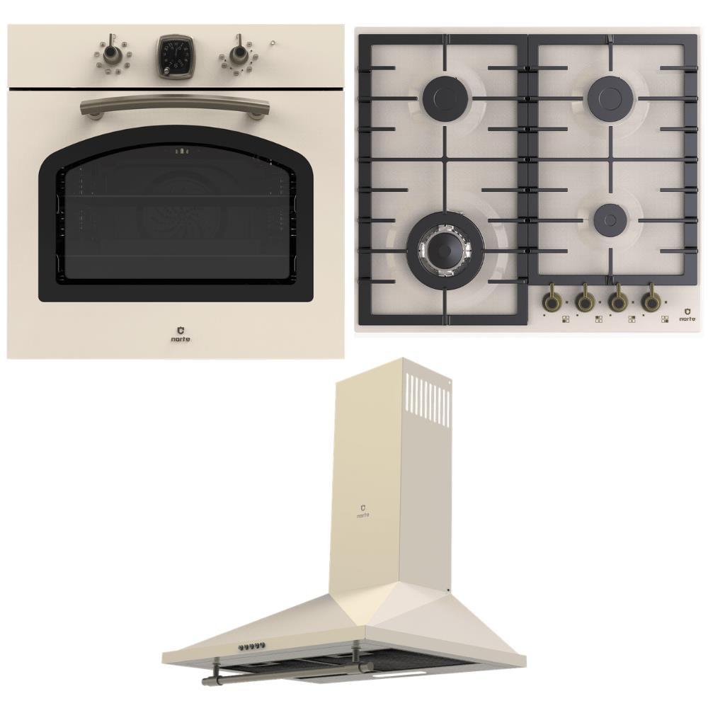 Narte Rustik Ankastre Bej Renk Set; HR50060C Davlumbaz, CR50060C Ocak, OR500C Fırın