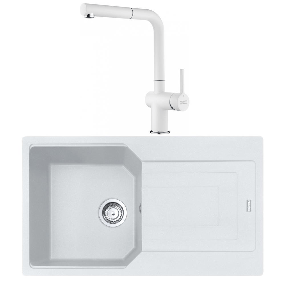 Franke UBG 611-100 Granit Bianco Evye, Active Plus Doccia Bianco Armatür
