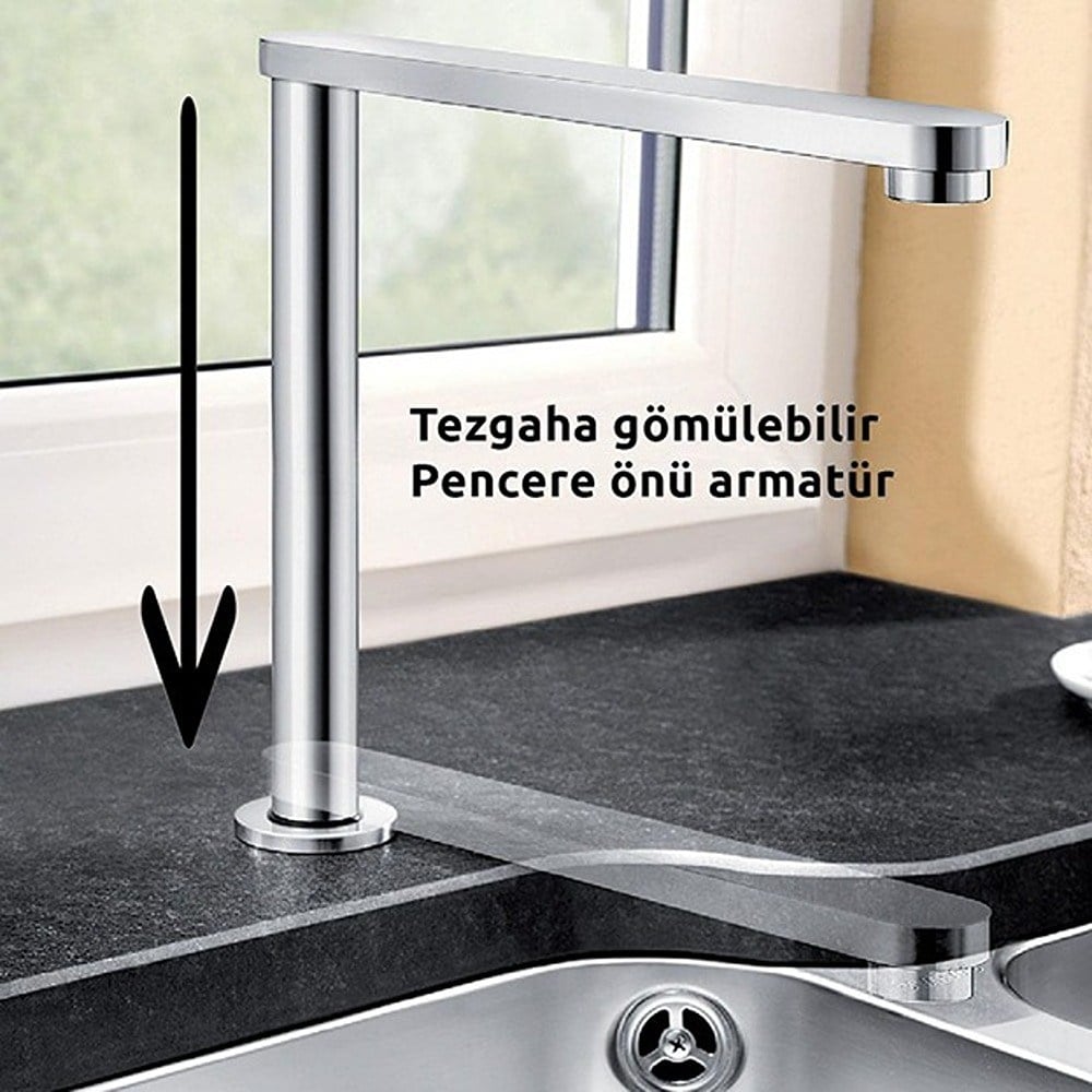 Blanco ELOSCOPE-F II Pencere Önü Mutfak Armatürü, Krom yüzey, Asansörlü gövde, Harici kumandalı