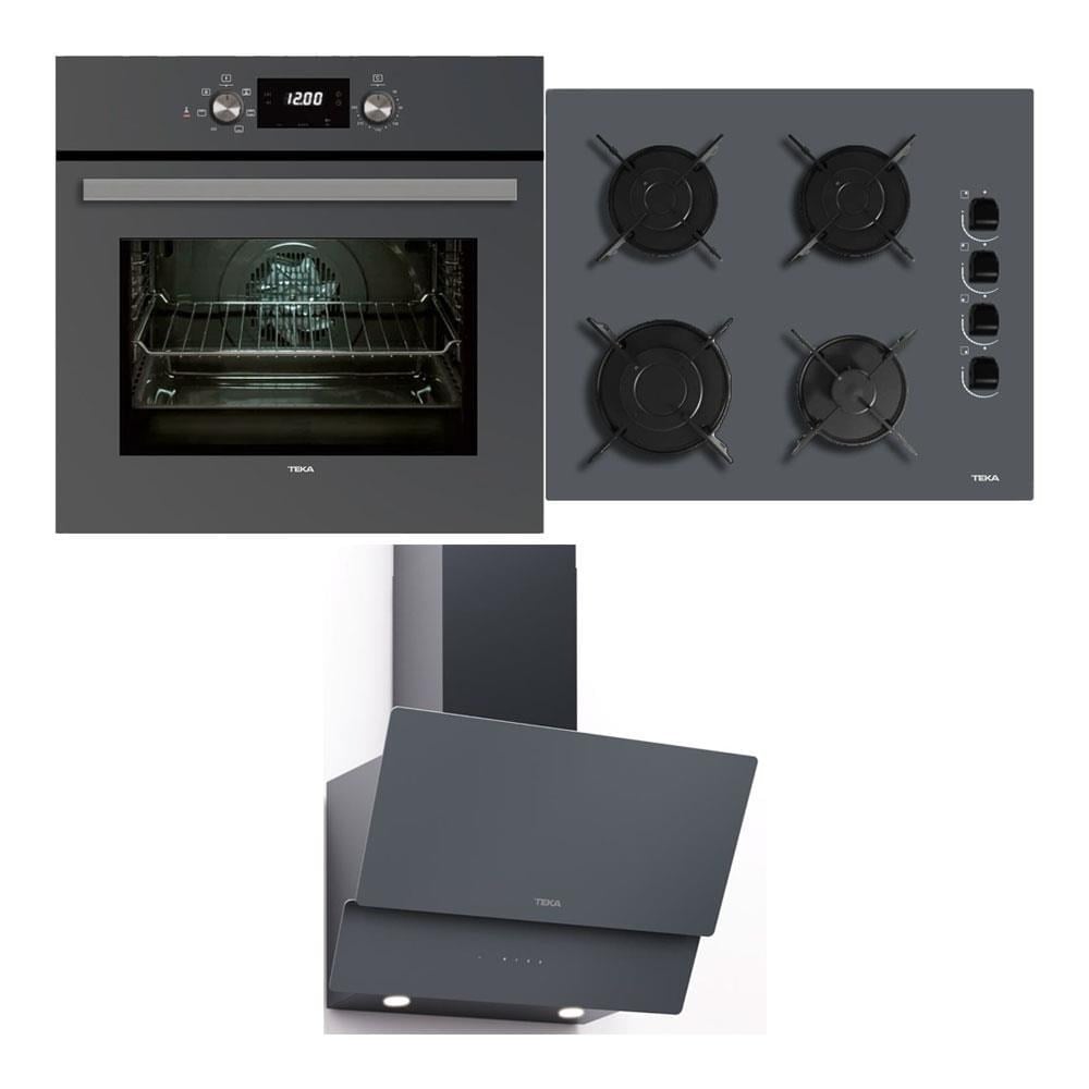 Teka Ankastre Set CHEF 4, HAK 625 ST Gri Ankastre Fırın, GBE 64002 KBC ST Gri Cam Ankastre Ocak, ATV 60 PRO ST Gri Davlumbaz