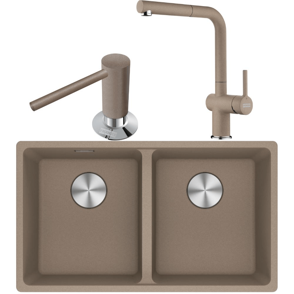 Franke MRG 120-35-35 Granit Oyster Renk Evye, ACTIVE PLUS DOCCIA 2.0 Oyster Armatür, Sıvı Sabunluk Oyster Renk