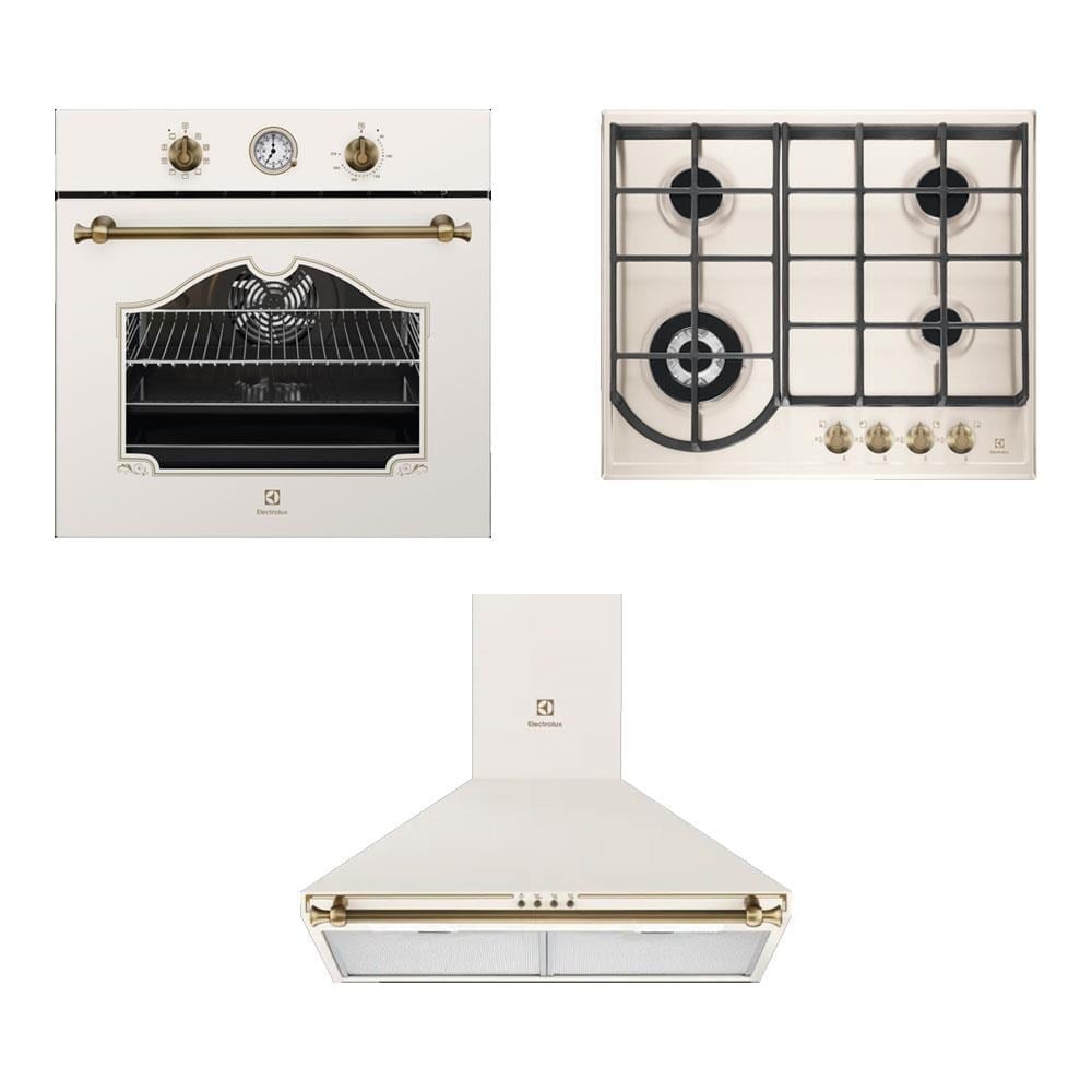 Electrolux Ankastre Rustik Krem Set, EOA5220FOV Fırın, EGH6343RON Ocak, EFC226V Davlumbaz