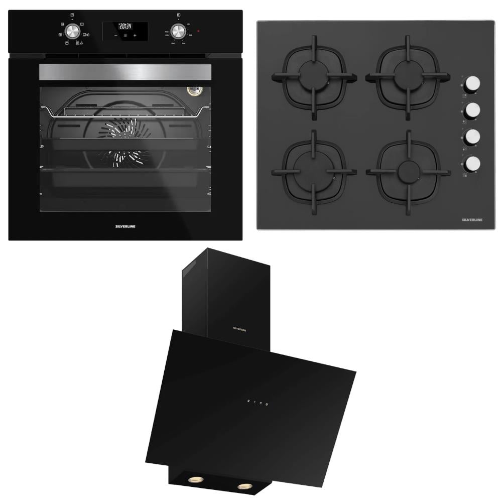 Silverline Ankastre Set, Siyah Renk, CS5700E6 Ocak, FLAM Davlumbaz, BO6502B02 Fırın