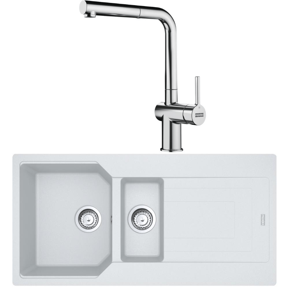 Franke Urban UBG 651-100 Granit Bianco Evye, Active Plus Doccia Krom Armatür
