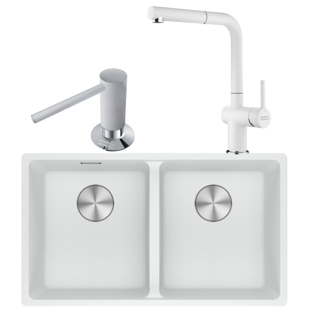 Franke MRG 120-35-35 Granit Bianco Renk Evye, ACTIVE PLUS DOCCIA 2.0 Binco Armatür, Sıvı Sabunluk Bianco Renk 