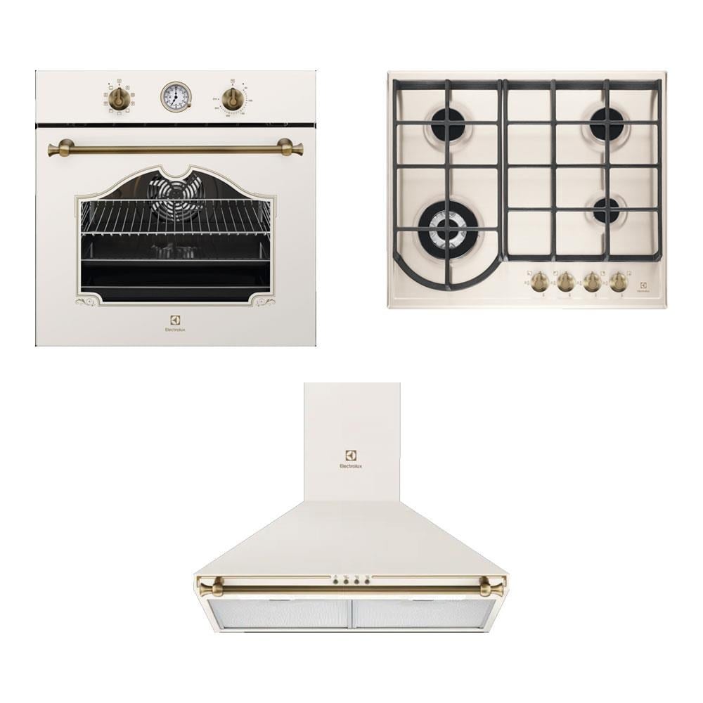 Electrolux Ankastre Rustik Krem Set, EOA5220FOV Fırın, EGH6343RON Ocak, EFC226V Davlumbaz