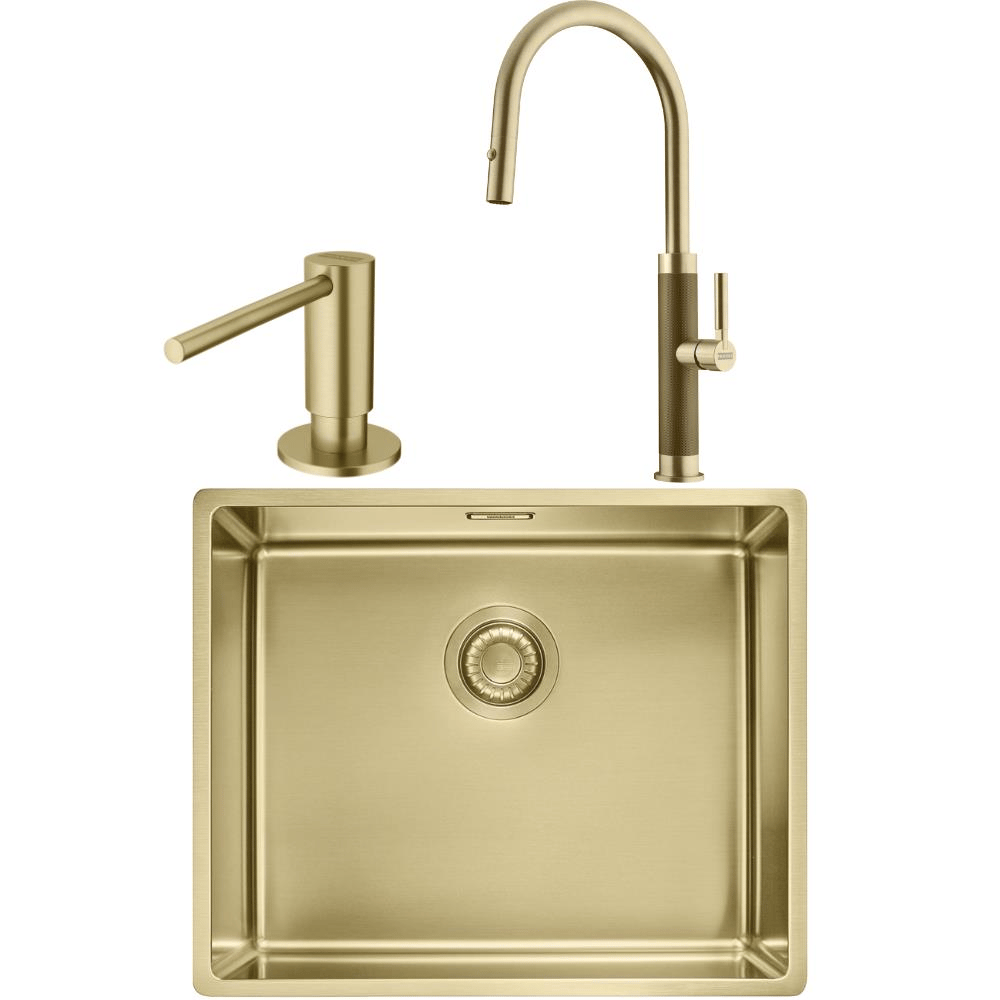 Franke MYTHOS BXM 210/110-50 Paslanmaz Çelik Gold Evye, MYTHOS Spiralli Gold Armatür, Sıvı Sabunluk Gold