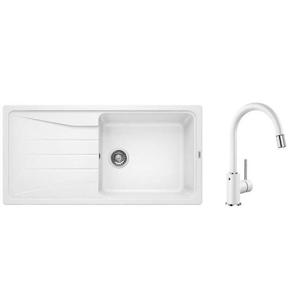 Blanco SONA XL 6 S Granit Beyaz Evye, MIDA-S Beyaz Spiralli Armatür Set