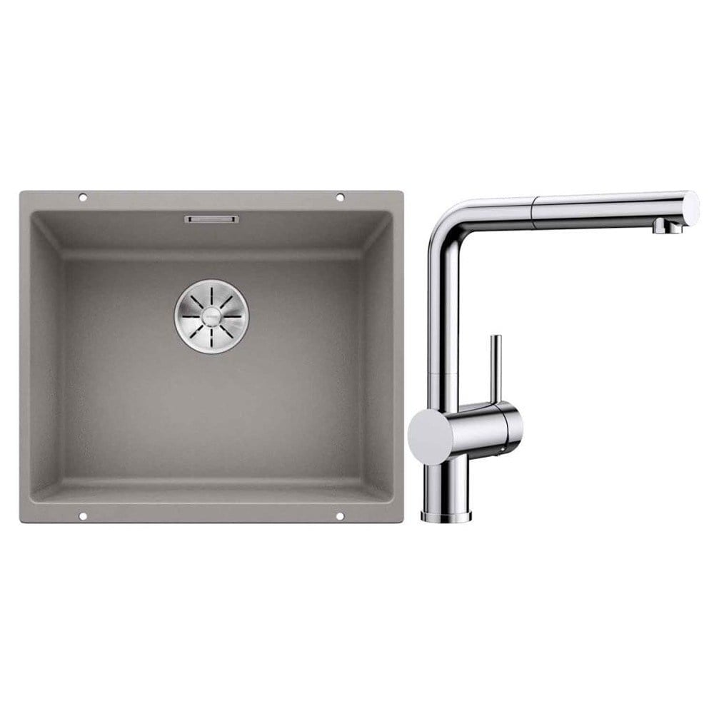Blanco SUBLINE 500 U Granit Alu Metallic Evye, LINUS-S Krom Spiralli Armatür Set