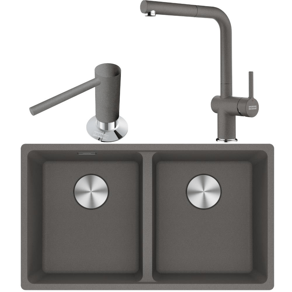 Franke MRG 120-35-35 Granit Stone Grey Renk Evye, ACTIVE PLUS DOCCIA 2.0 Stone Grey Armatür, Sıvı Sabunluk Slate Grey