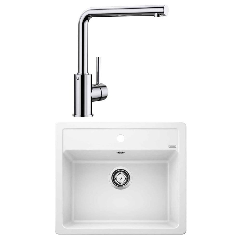 Blanco LEGRA 6 Granit Beyaz Evye, MILA Krom Armatür Set
