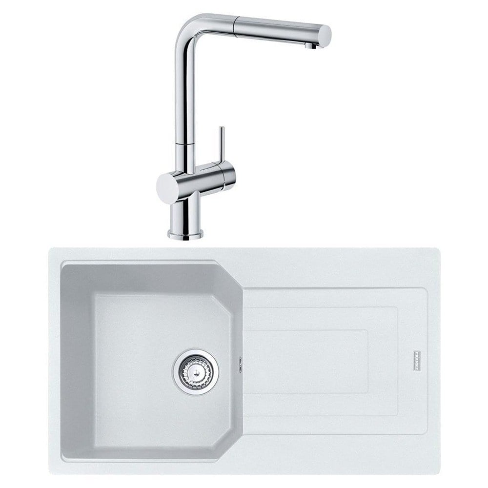 Franke UBG 611-86 Granit Bianco Evye, Active Plus Doccia Krom Armatür