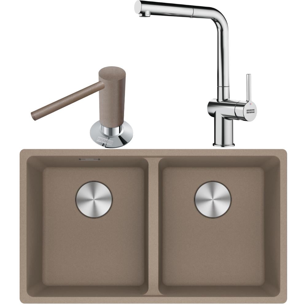 Franke MRG 120-35-35 Granit Oyster Renk Evye, ACTIVE PLUS DOCCIA 2.0 Krom Renk Armatür, Sıvı Sabunluk Oyster Renk