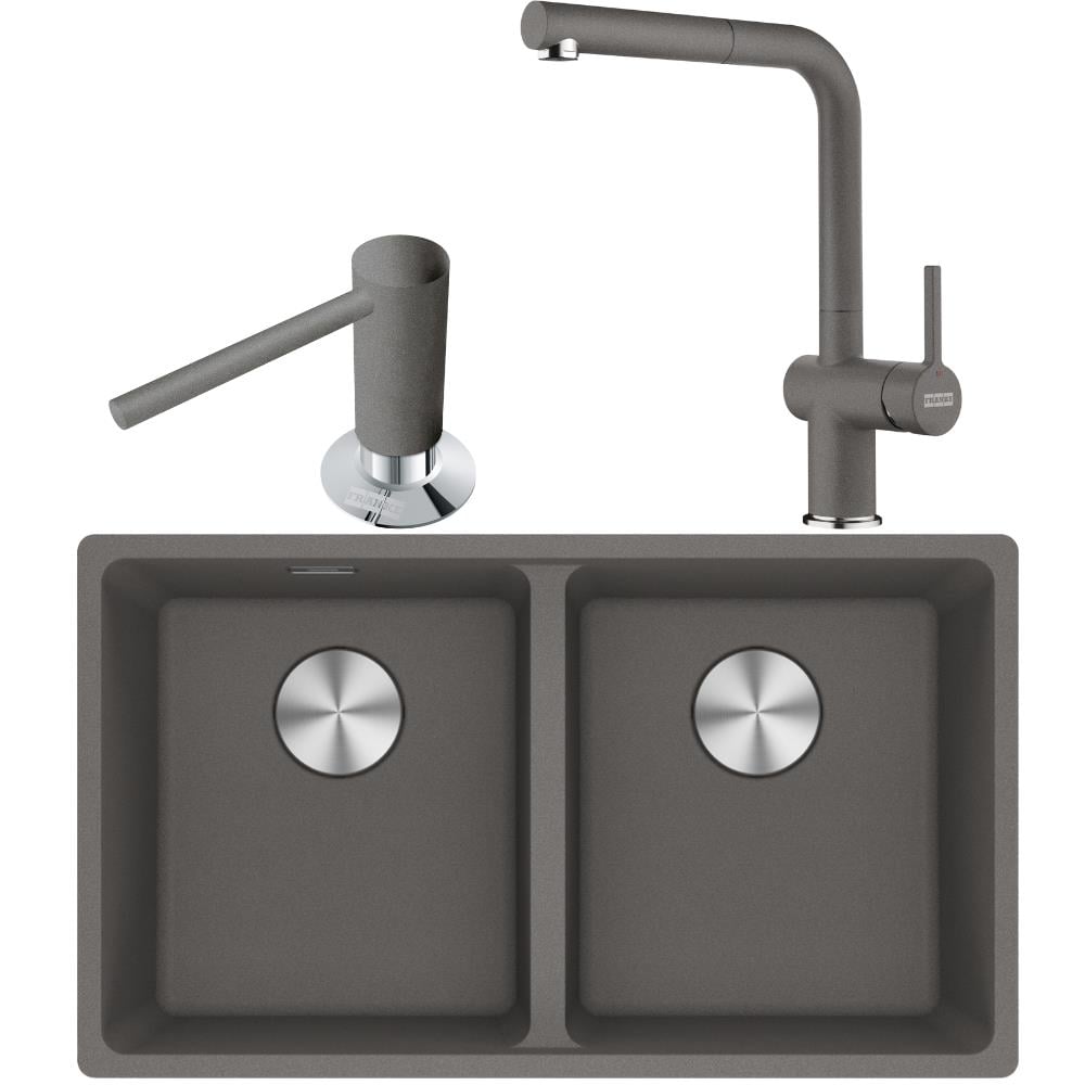 Franke MRG 120-35-35 Granit Stone Grey Renk Evye, ACTIVE PLUS DOCCIA 2.0 Stone Grey Armatür, Sıvı Sabunluk Slate Grey