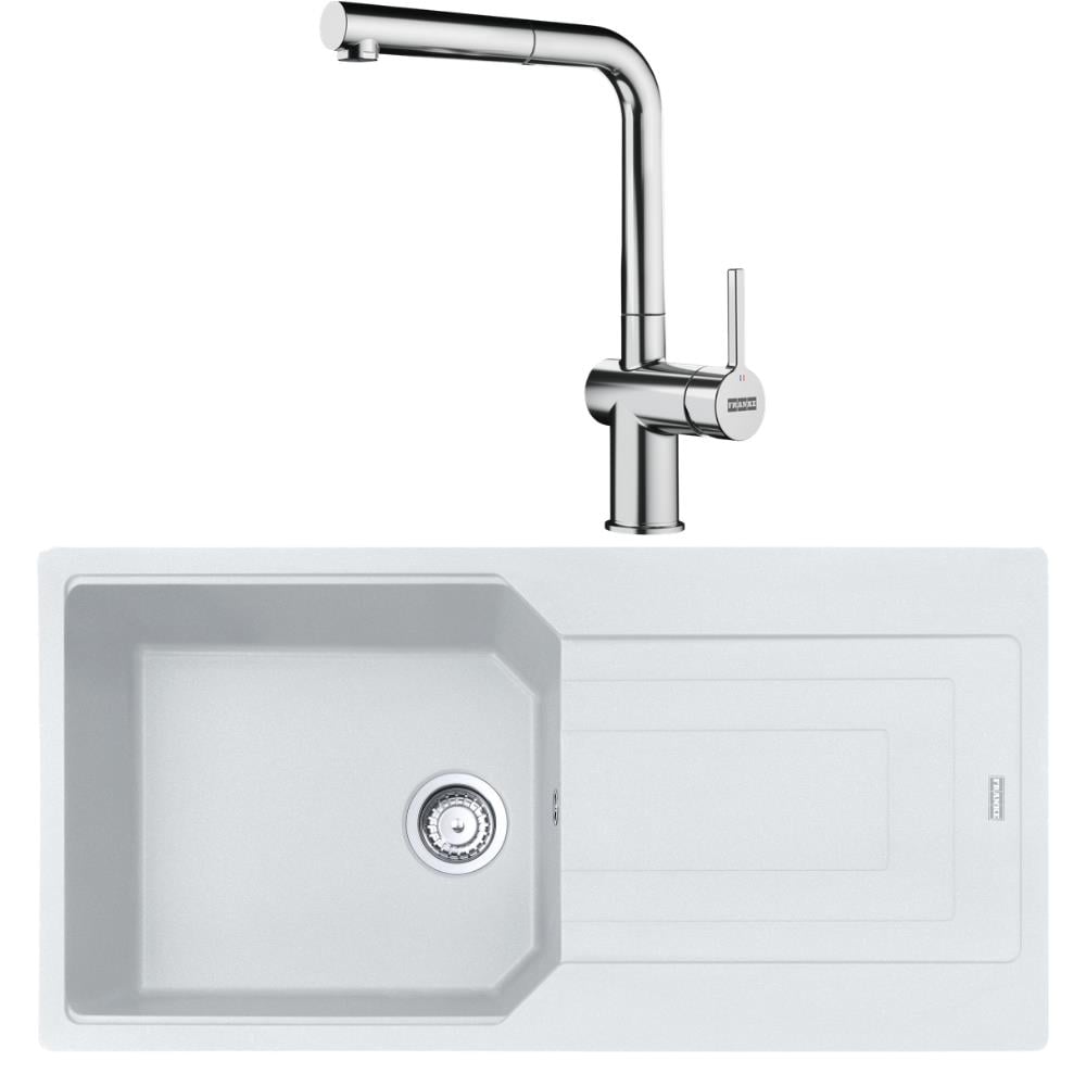 Franke UBG 611-100 Granit Bianco Evye, Active Plus Doccia Krom Armatür