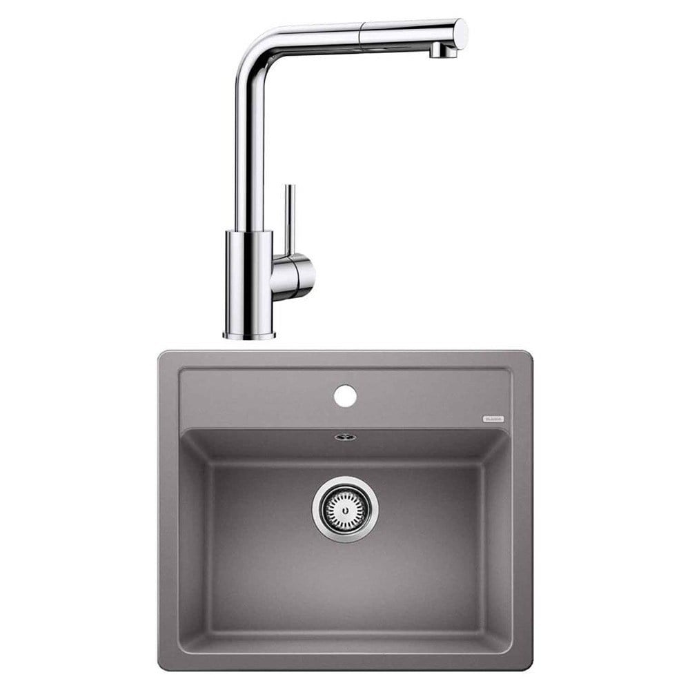 Blanco LEGRA 6 Granit Alu Metallic Evye, MILA-S Krom Spiralli Armatür Set