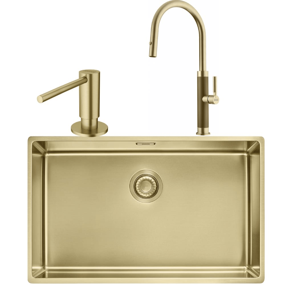 Franke MYTHOS BXM 210/110-68 Paslanmaz Çelik Gold Evye, MYTHOS Spiralli Gold Armatür, Sıvı Sabunluk Gold