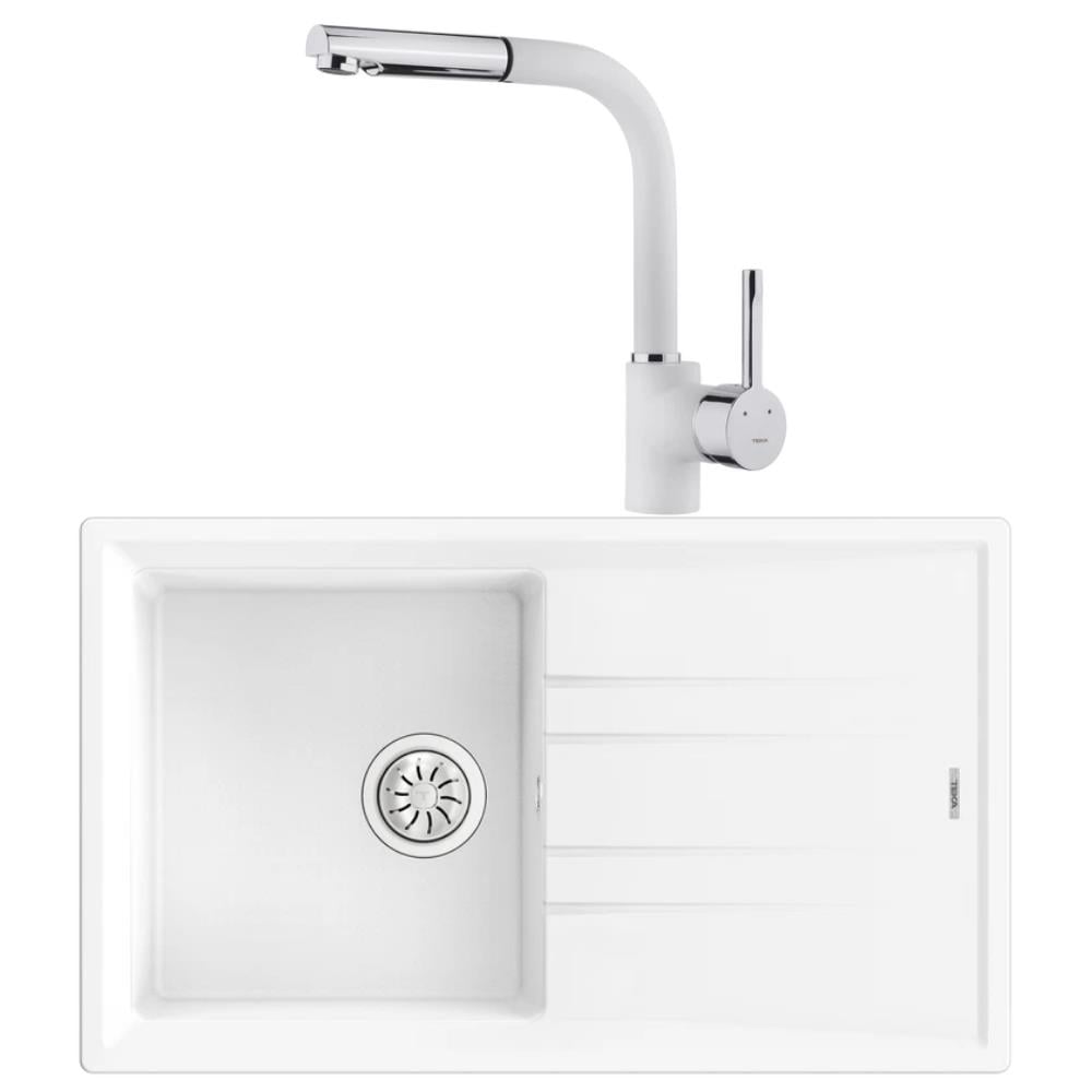 Teka Stone 50 B-TG Granit Beyaz Evye, ARK 938 Spiralli Beyaz Armatür