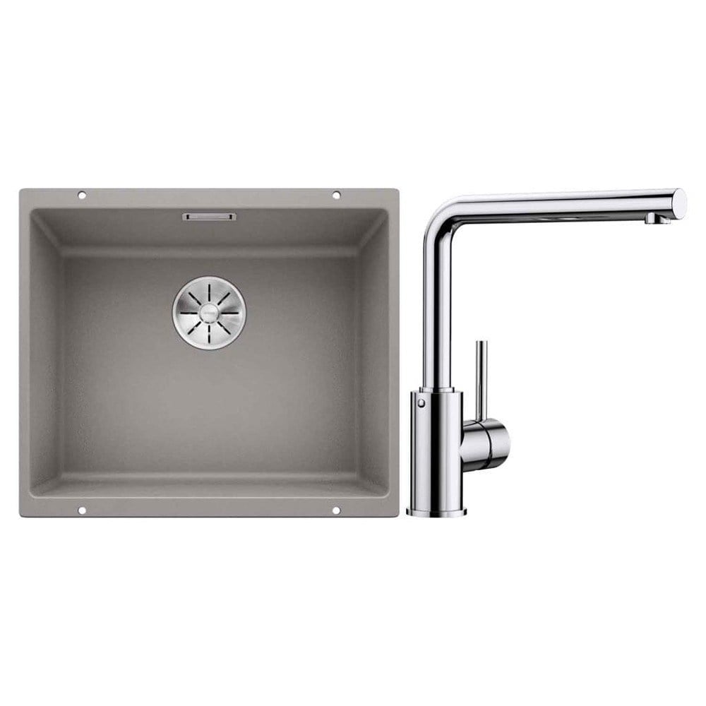 Blanco SUBLINE 500 U Granit Alu Metallic Evye, MILA Krom Armatür Set