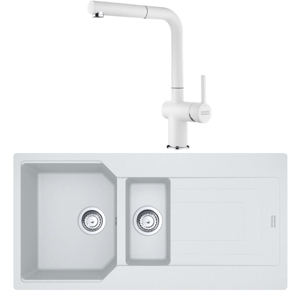 Franke Urban UBG 651-100 Granit Bianco Evye, Active Plus Doccia Bianco Armatür