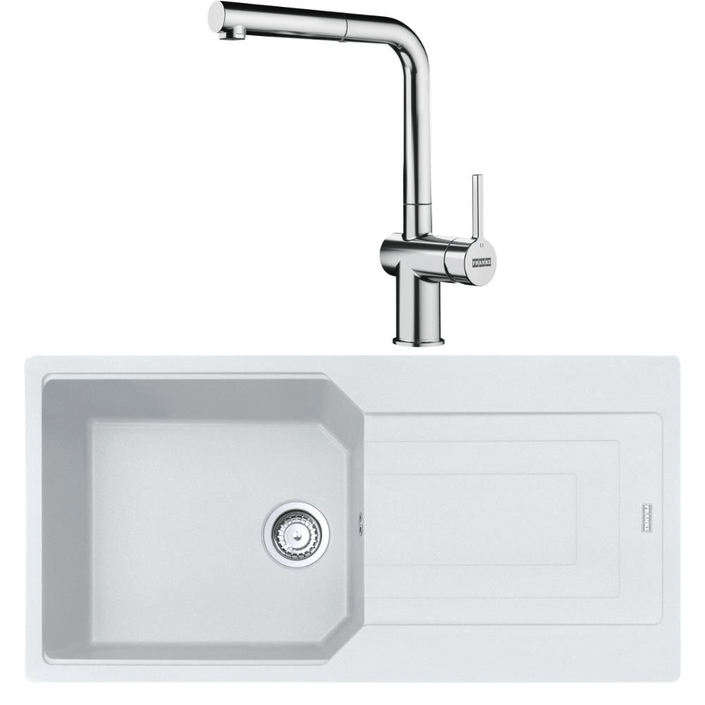 Franke UBG 611-100 Granit Bianco Evye, Active Plus Doccia Krom Armatür