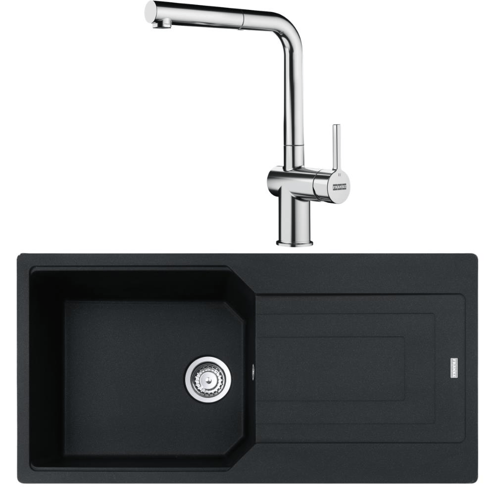 Franke UBG 611-100 Granit Nero Evye, Active Plus Doccia Krom Armatür