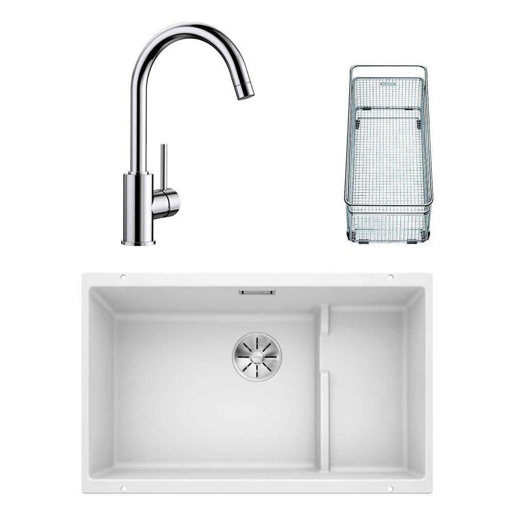 Blanco SUBLINE 700 U LEVEL Granit Beyaz Evye, MIDA Krom Armatür Set, Aksesuar hediyeli