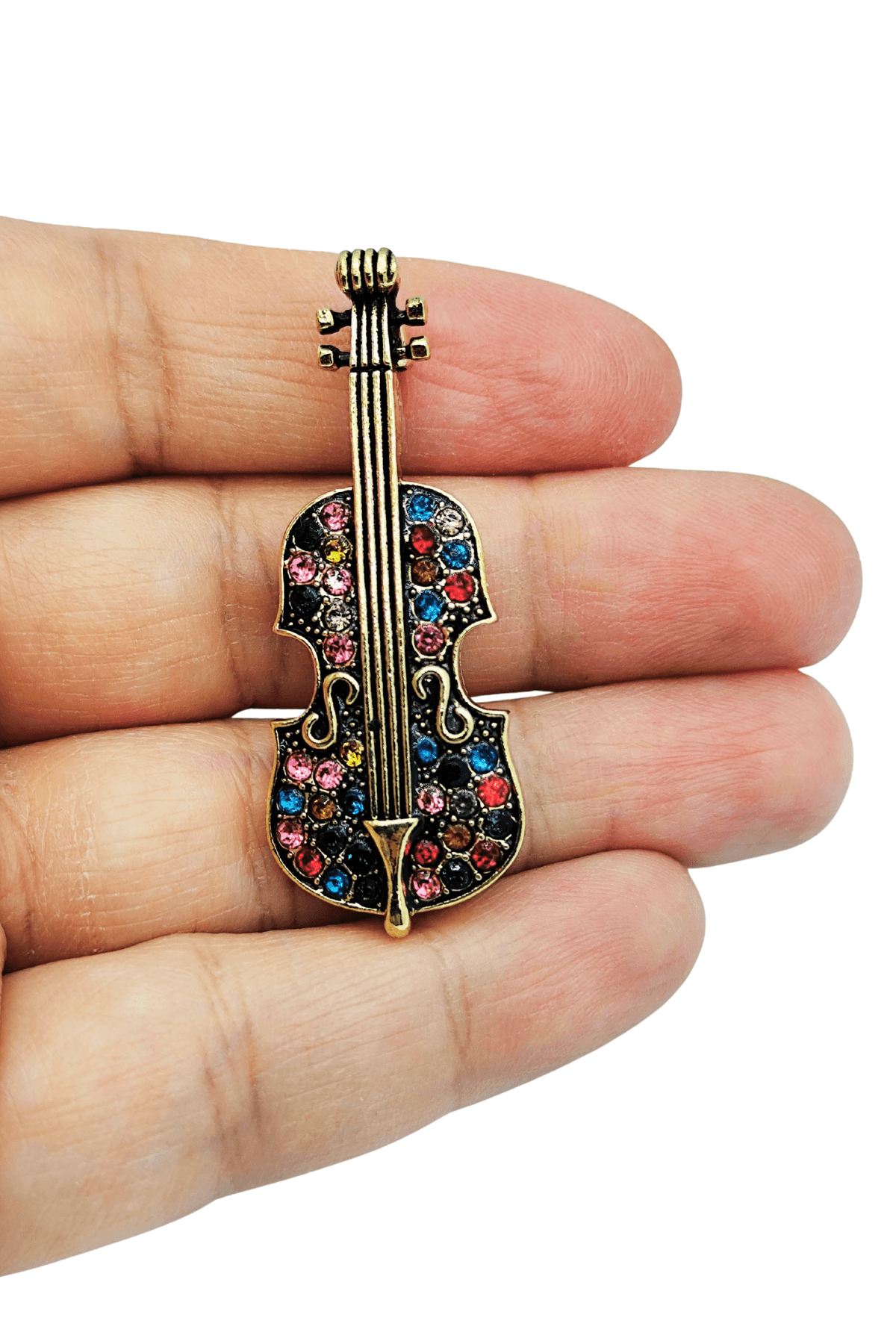 Harmony Crystal Keman Tasarım Broş