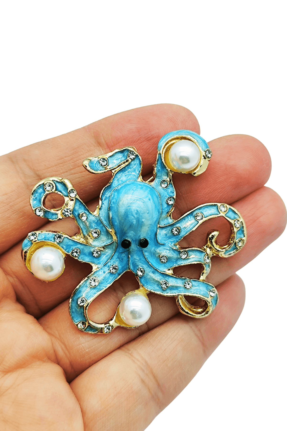 Ocean Blue Pearl Ahtapot Broş