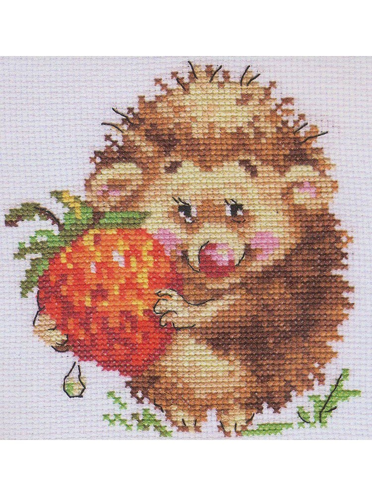 Alisa Hedgehog with Strawberries Counted Cross Stitch Kit (Aida, Threads and Chart Included) - 0-51