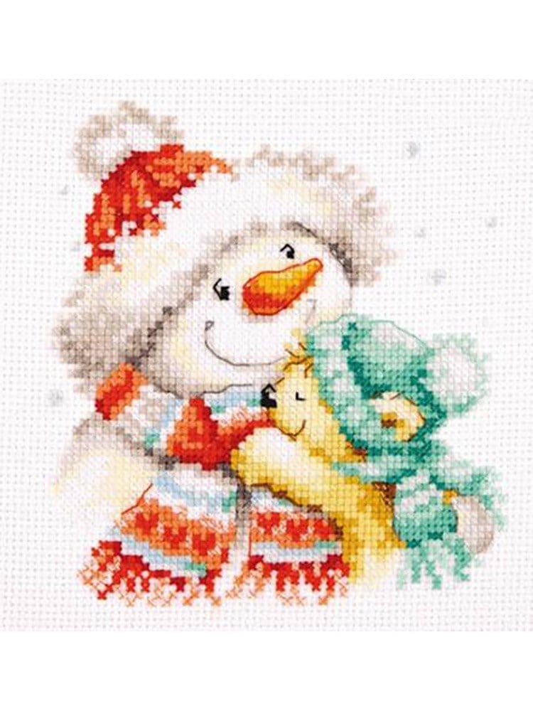 Alisa Snowman and Teddy Bear Counted Cross Stitch Kit (Aida, Threads and Chart Included) - 0-205