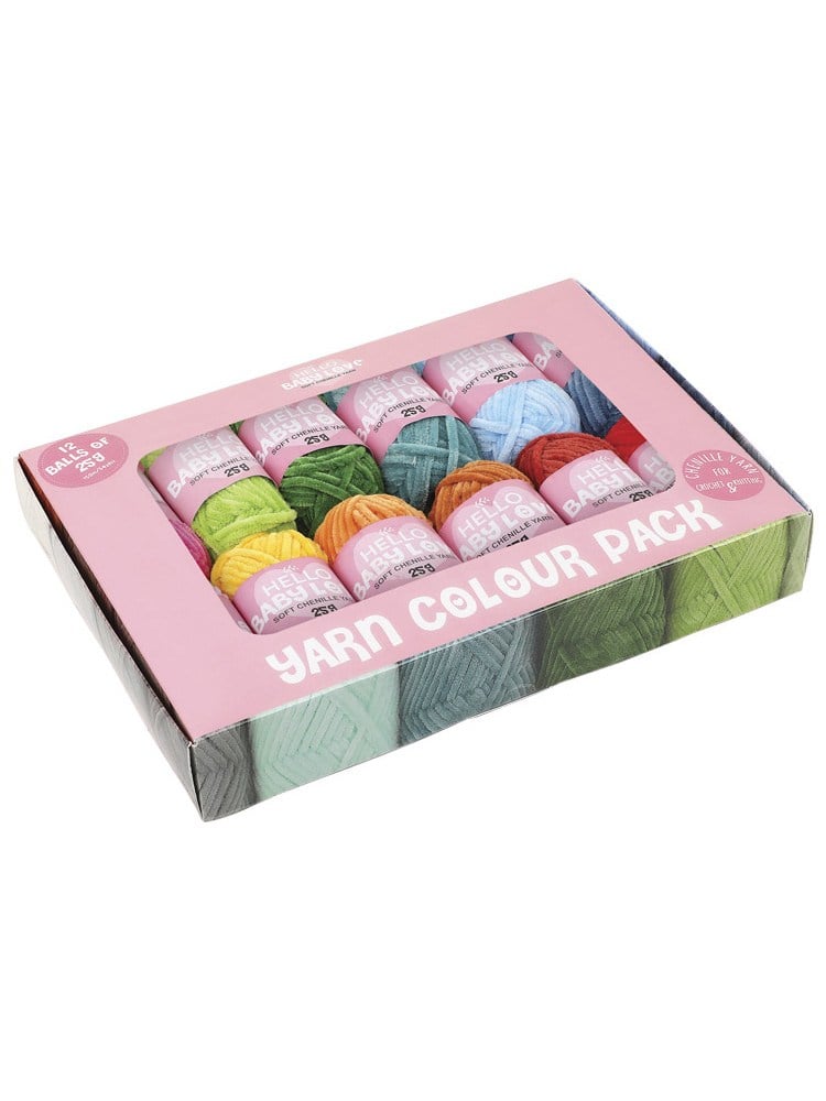 Hello Baby Love Chenille Yarn Pack 12 x 25 g Vibrant – Velvet Amigurumi Yarn